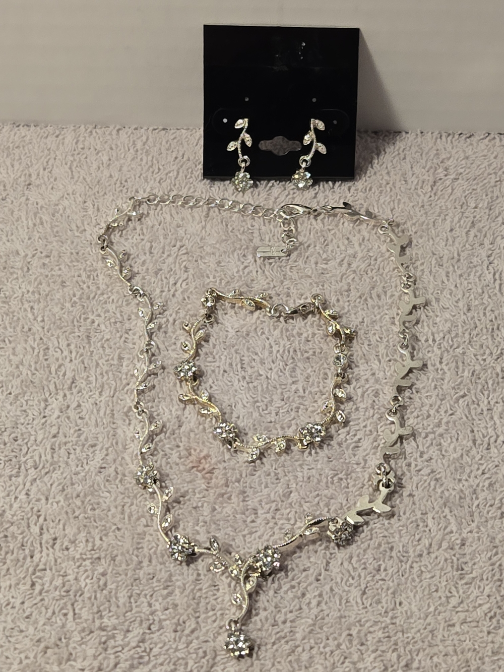 Christina Collection Silver Crystal Floral Necklace, Bracelet and Earrings Set